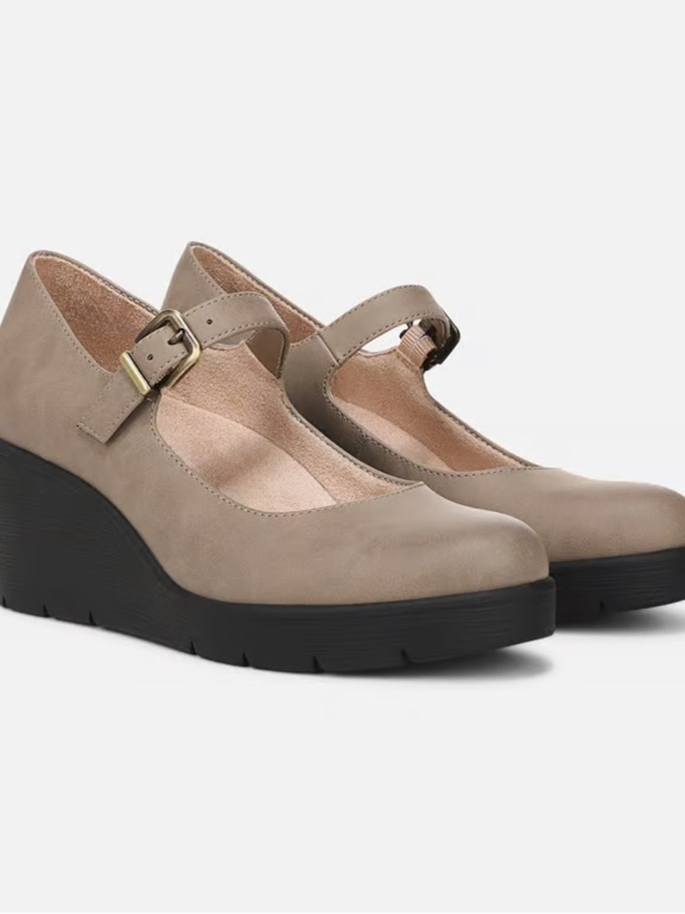 Soul Naturalizer Adore Taupe Mary Jane Wedge Shoes Mens 9.5M Tan Buckle Platform